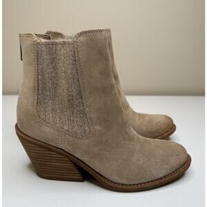 Sofft Tara Ankle Bootie Womens 7.5M Barley Suede Wool Back Zip Stacked Heel
